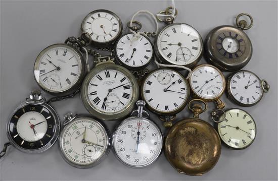 Fourteen assorted pocket watches including silver.